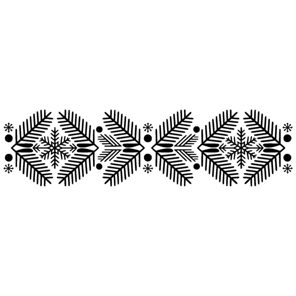 Minimalist Winter Garland Black Pine Snowflake Border vector