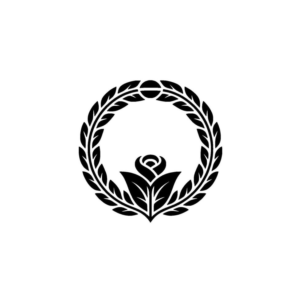 Minimalist Rose and Laurel Wreath , Black on White, Elegant vector