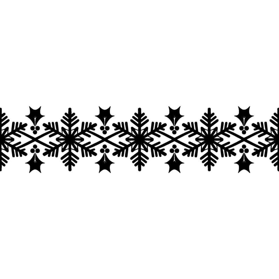 Festive Snowflake Border with Holly Berries, Winter vector