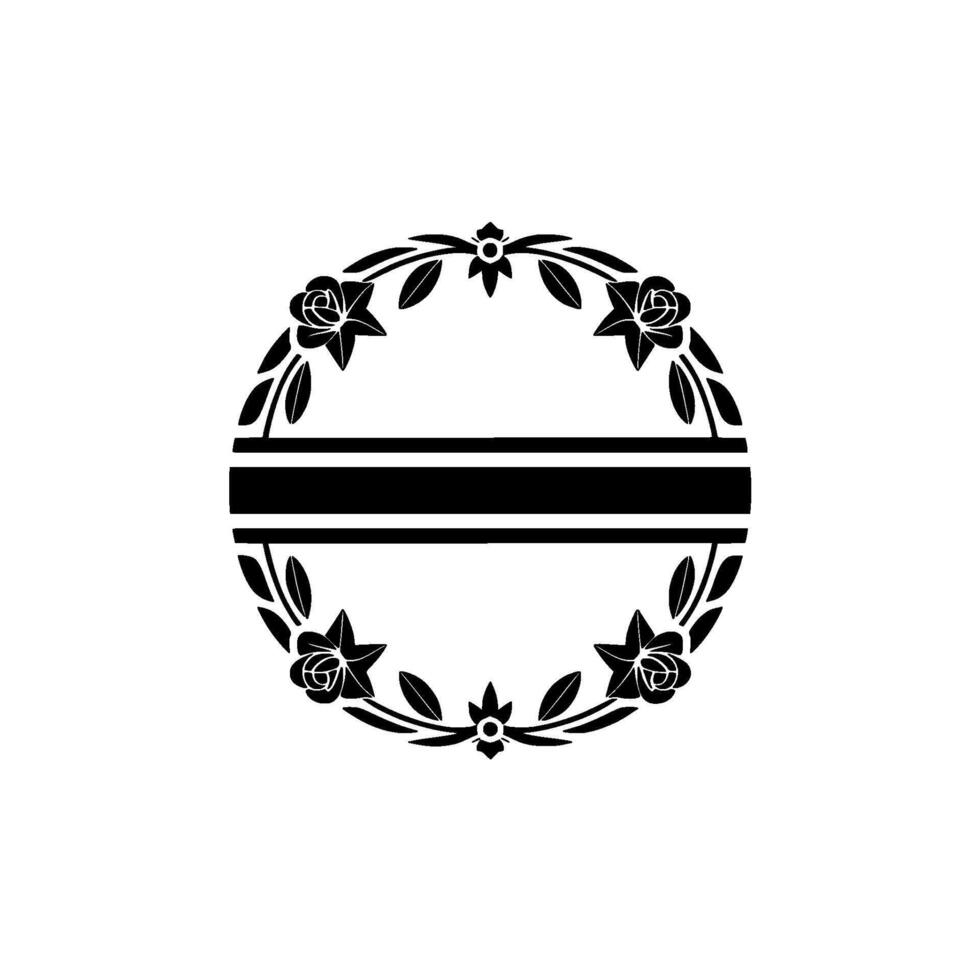Minimalist Floral Crest with Horizontal Stripe Elegant Black White vector