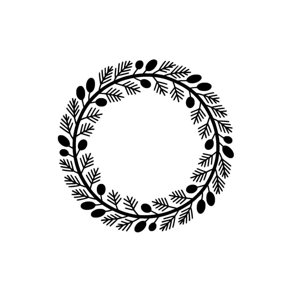 Minimalist Black and White Botanical Wreath vector