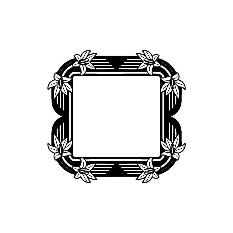 Art Deco Floral Frame, Black White, Decorative Border vector