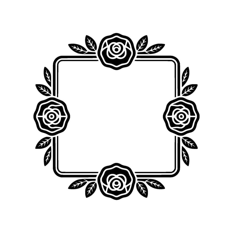 Elegant Rose Frame, Floral Border , Black White vector
