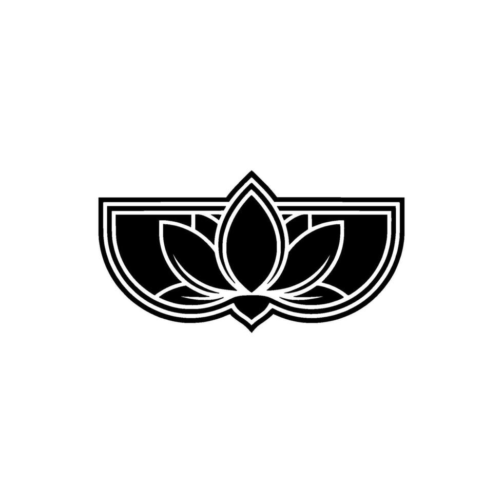 Minimalist Lotus Flower Emblem, Black and White, Geometric vector
