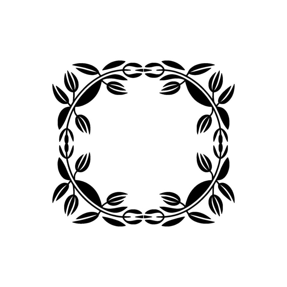 Elegant Black Leaf Wreath Frame on White Background vector