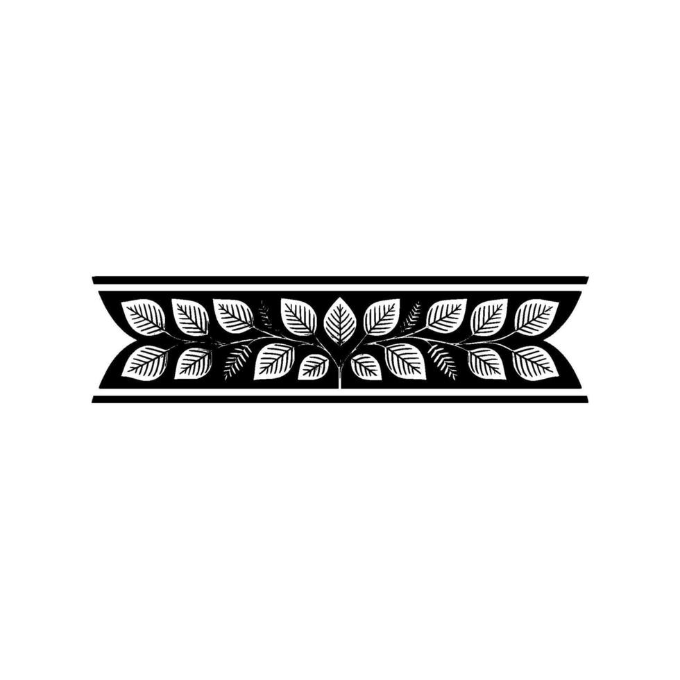 Elegant Leaf Border Ornament in Silver and Black, Isolated on White vector