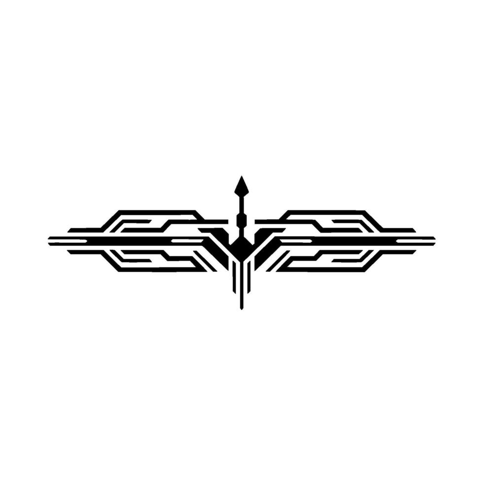 Minimalist Tech Abstract Ornament, Black Geometric on White vector