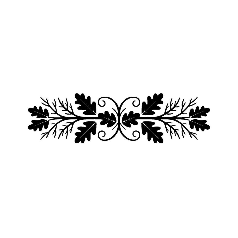 Elegant Oak Leaf Branch Border, Minimalist Black White vector