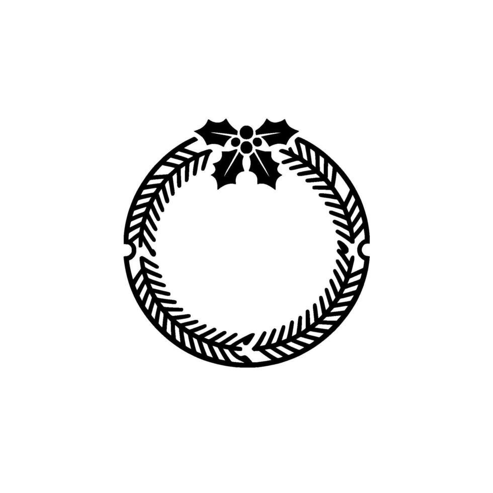 Minimalist Christmas Wreath with Holly and Berries on White vector