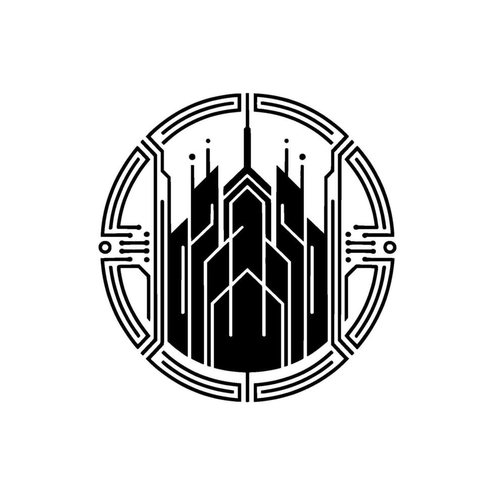 Tech City Abstract Geometric , Futuristic Circuitry, Minimalist vector