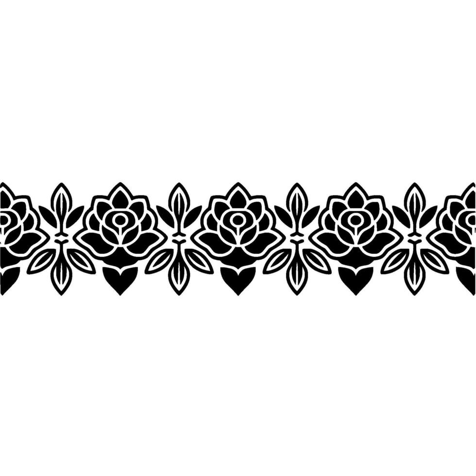 Black Rose Floral Border on White, Elegant Element vector