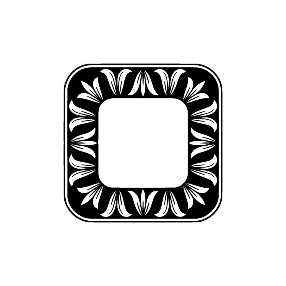 Elegant Square Floral Frame, Black and White, Illustration vector