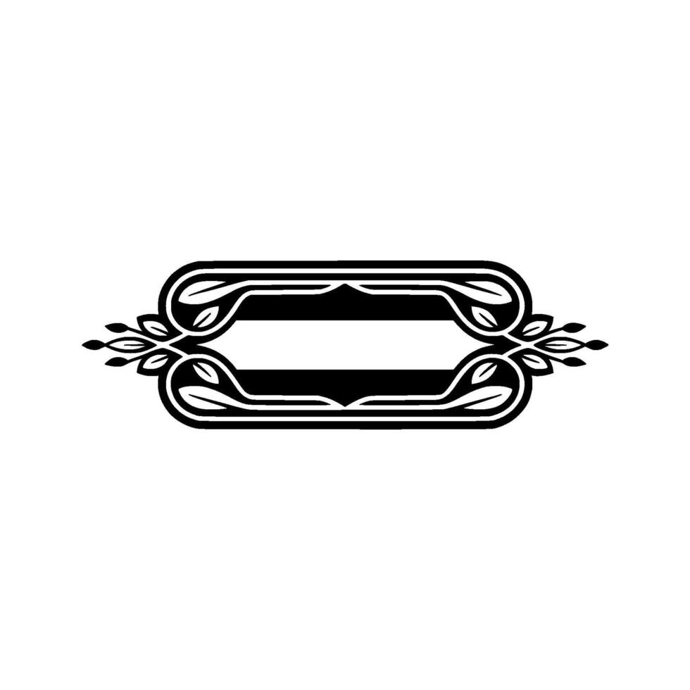 Decorative Rectangular Frame with Leaf Accents, Black and White, vector