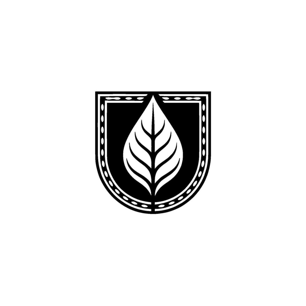 Elegant Minimalist Leaf Crest , Black White, Modern vector