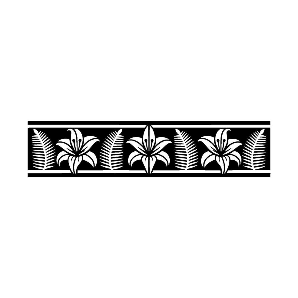 Elegant Floral Border Lily and Fern Silhouette in Monochrome vector