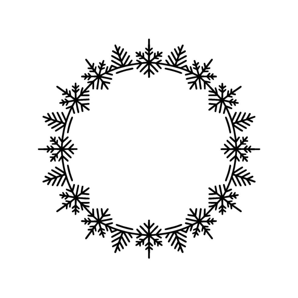 Minimalist Snowflake Wreath Winter Holiday Decoration on White Background vector