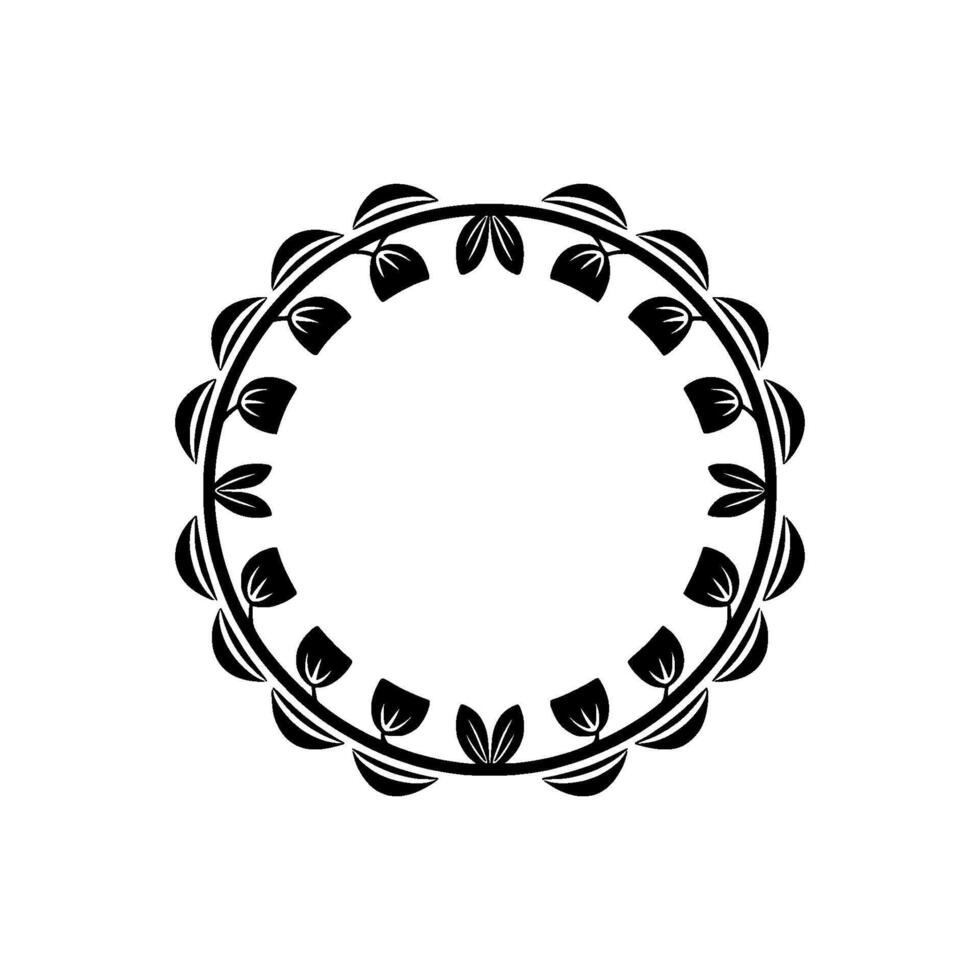 Minimalist Floral Wreath Black White Circular vector