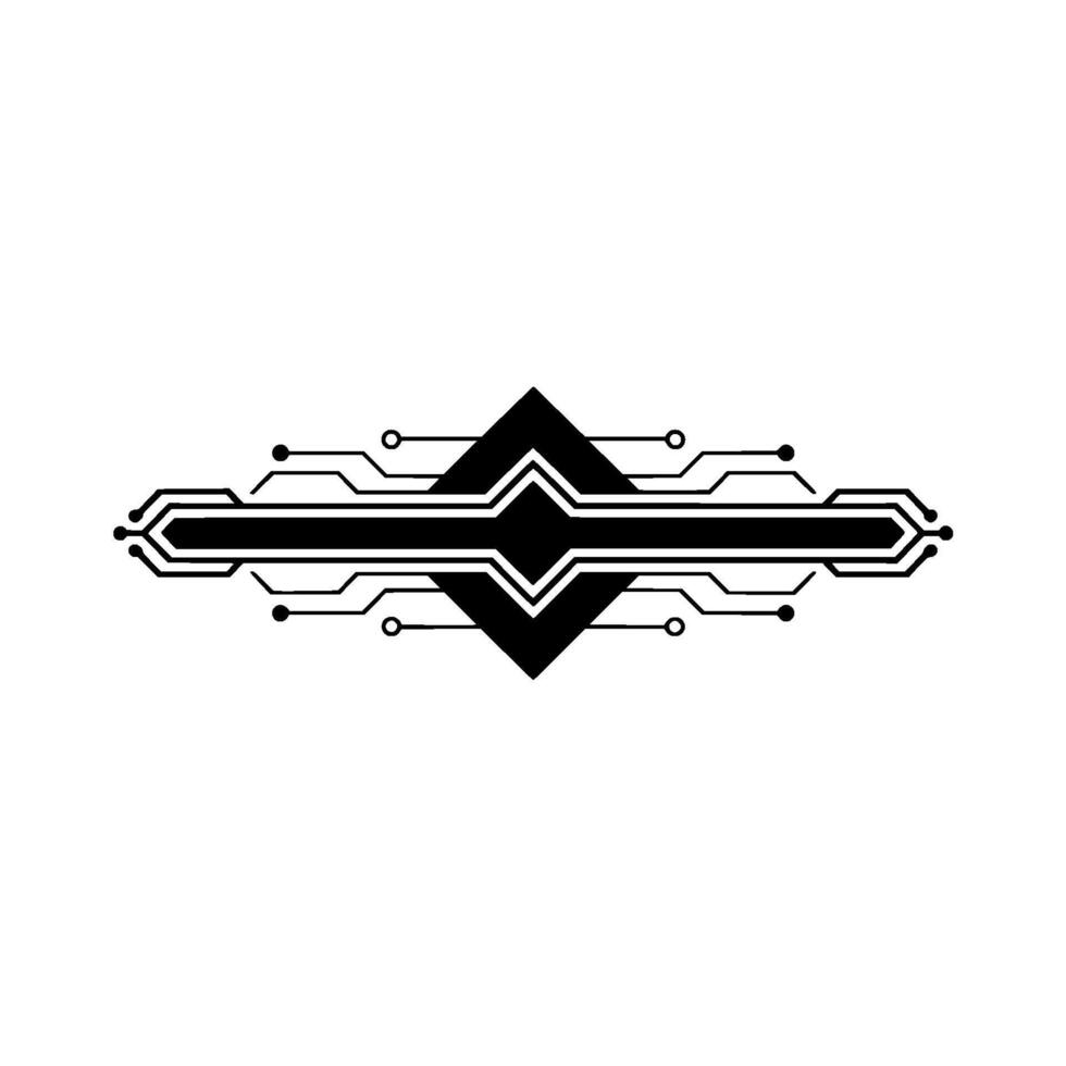 Tech Emblem Minimalist Black Circuitry on White Background vector