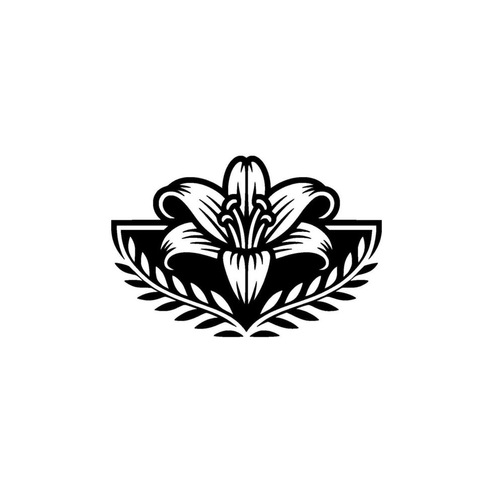 Floral Emblem Elegant Lily with Leaf Border, Minimalist Illustration vector