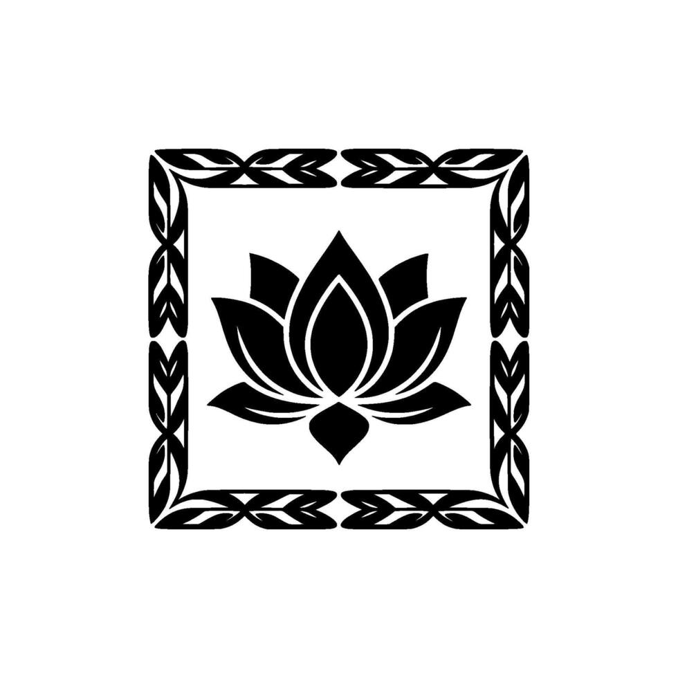 Elegant Black Lotus Flower Within Frame, Minimalist vector