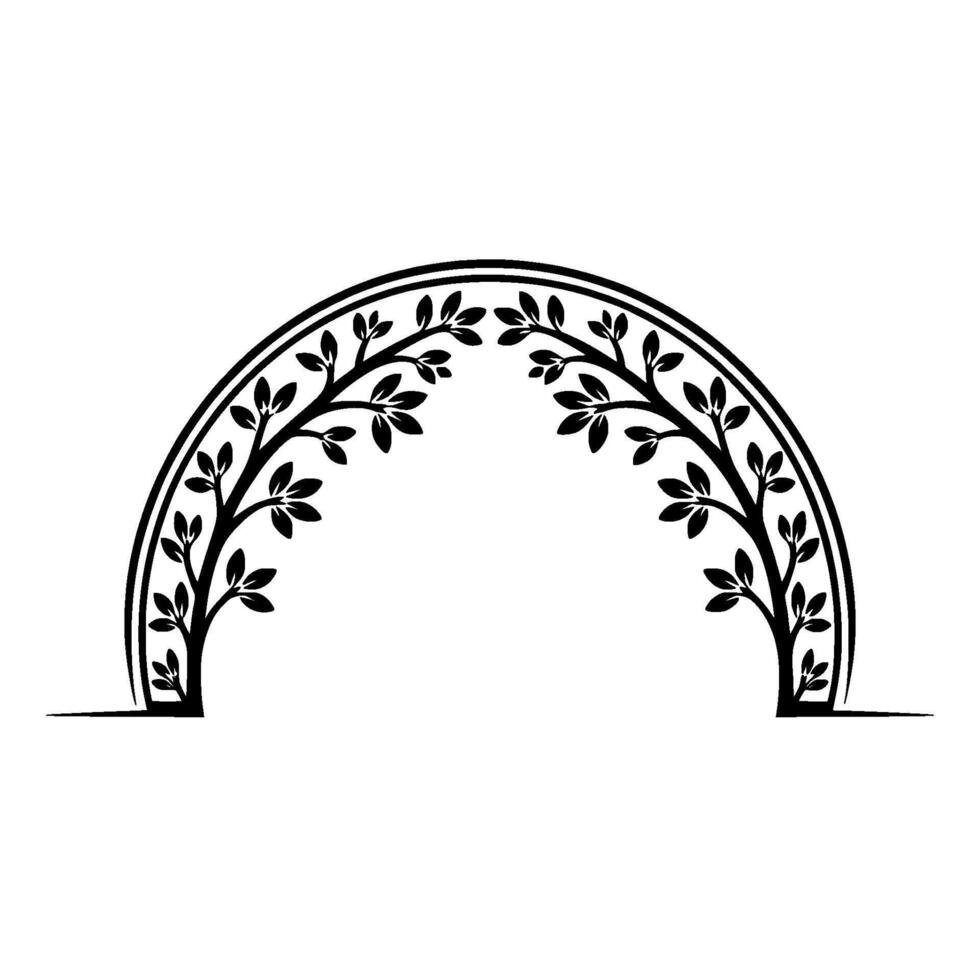 Elegant Leaf Archway Illustration, Decorative Floral Frame, Black Silhouette vector