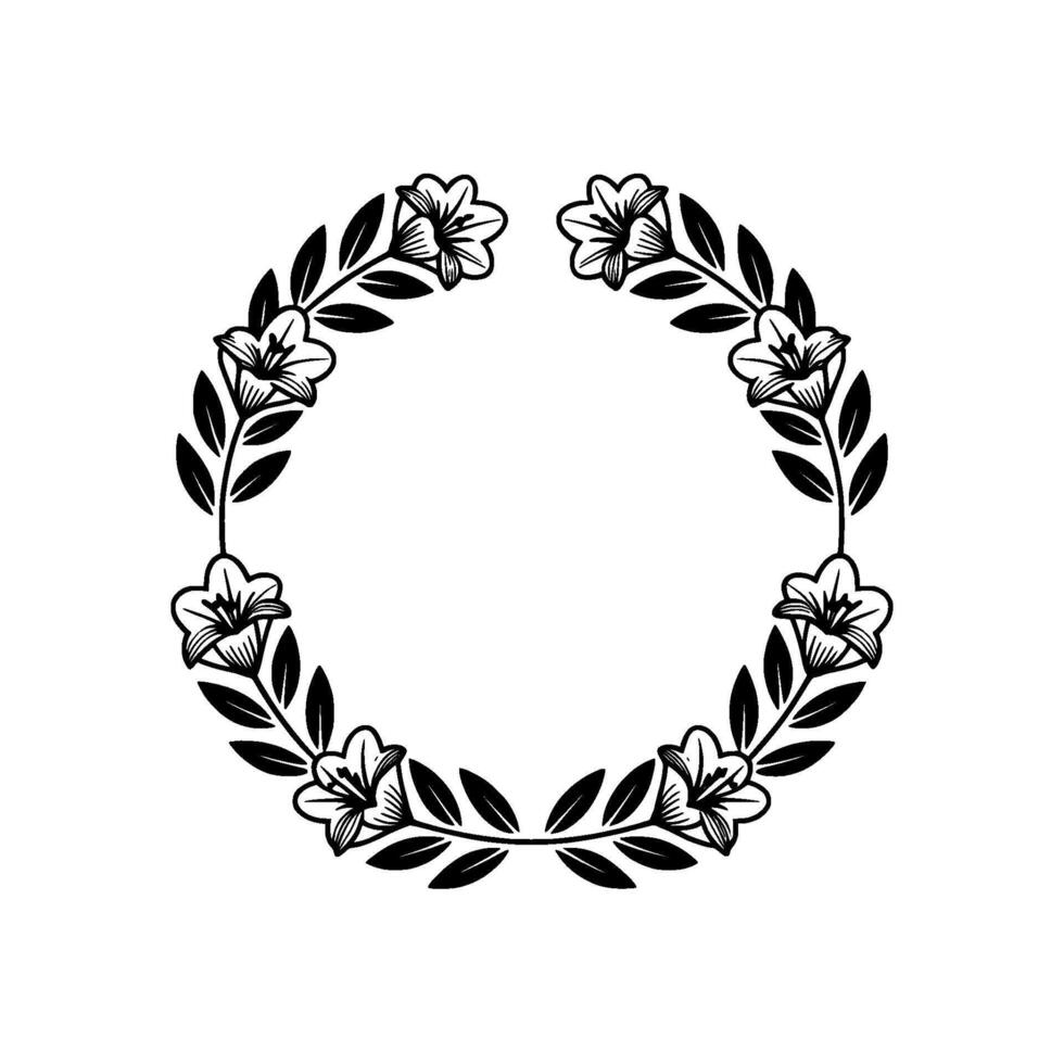Elegant Floral Wreath Illustration Monochrome vector