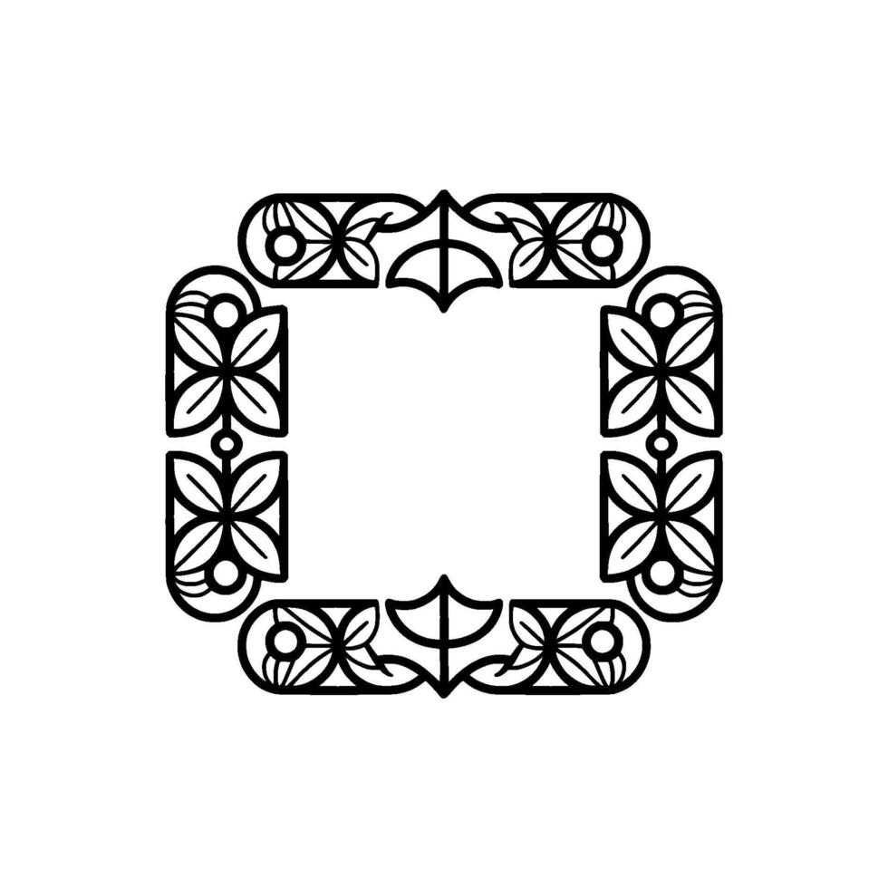 Art Deco Style Floral Frame, Black and White Border vector
