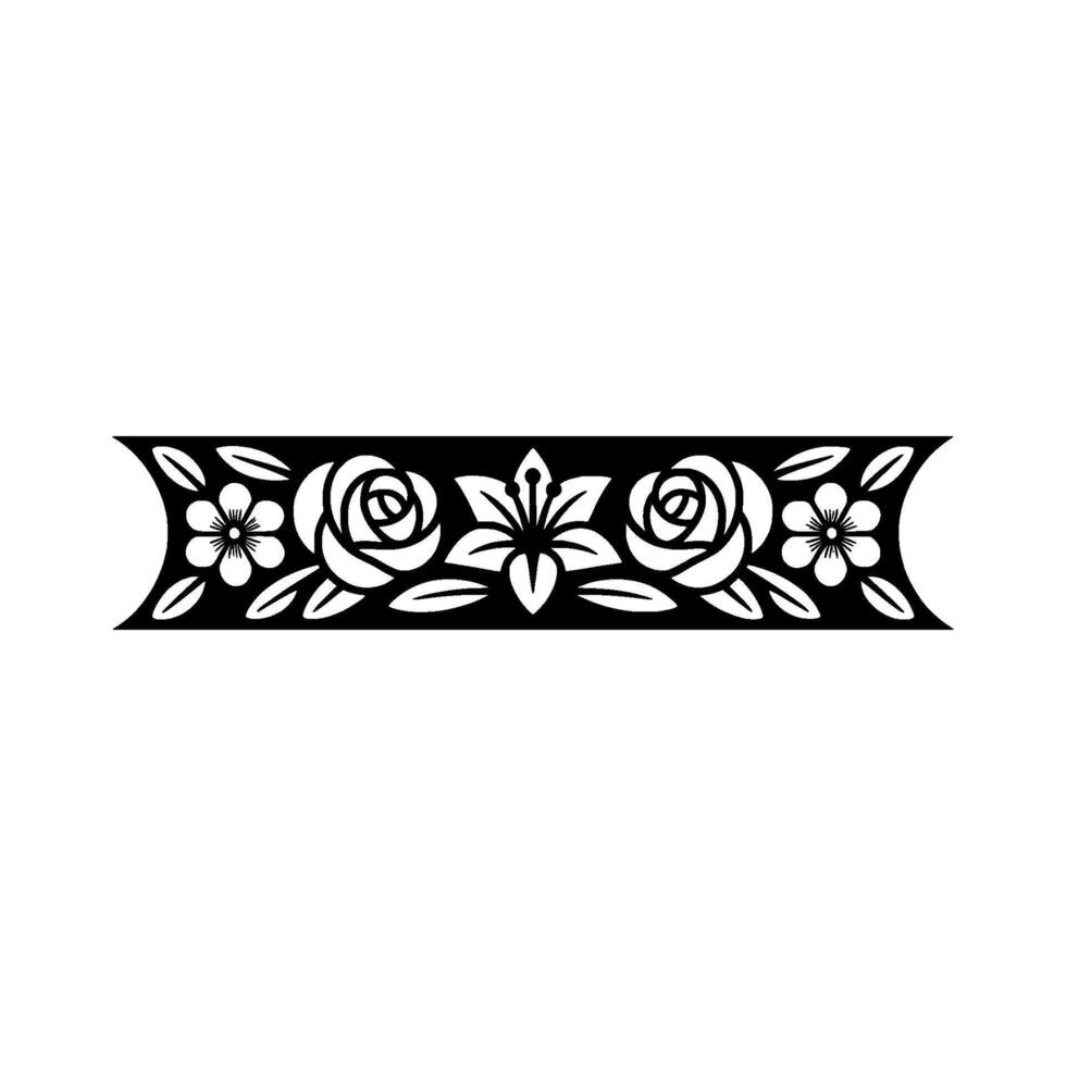 Black Floral Ornament on White Background, Decorative Border vector