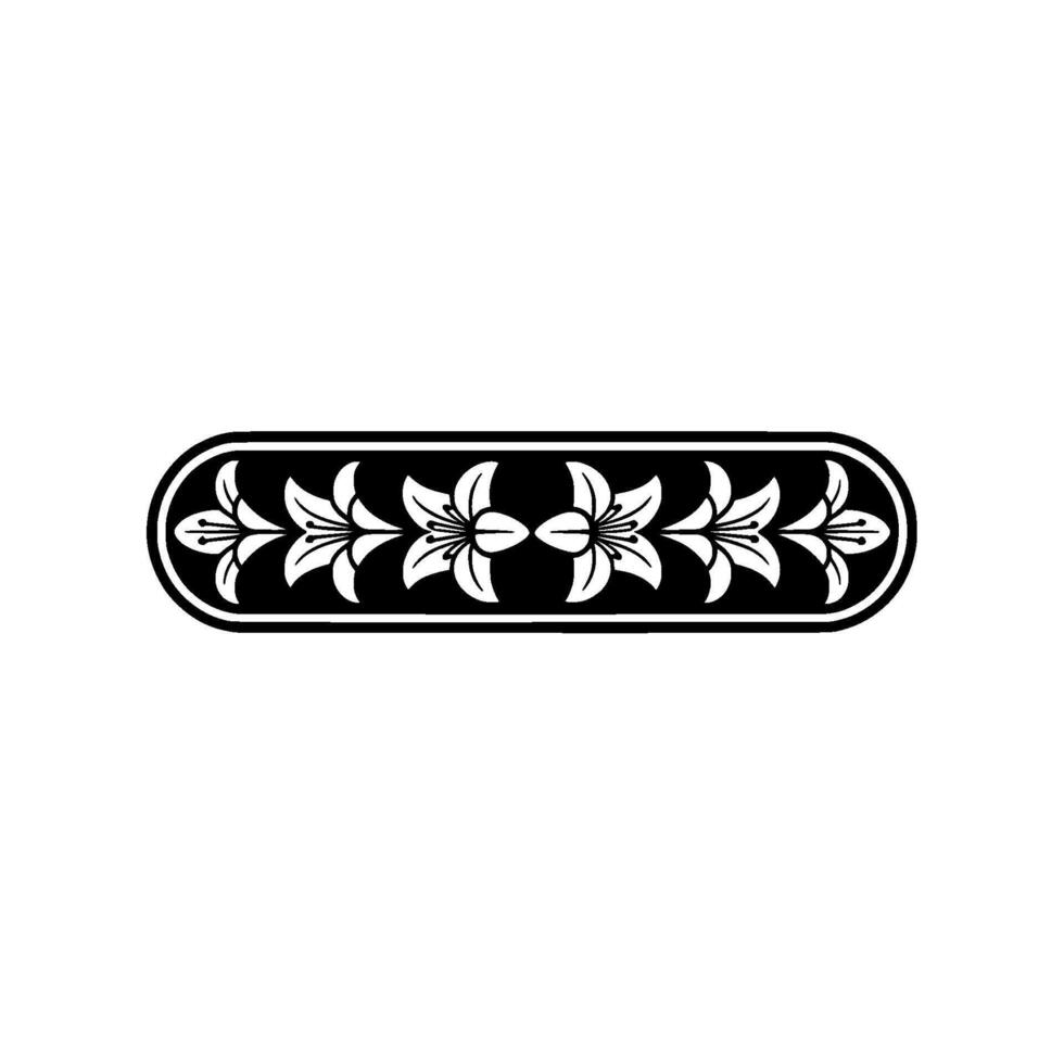 Elegant Lily Floral Border Ornament in Black and White on Light Grey vector
