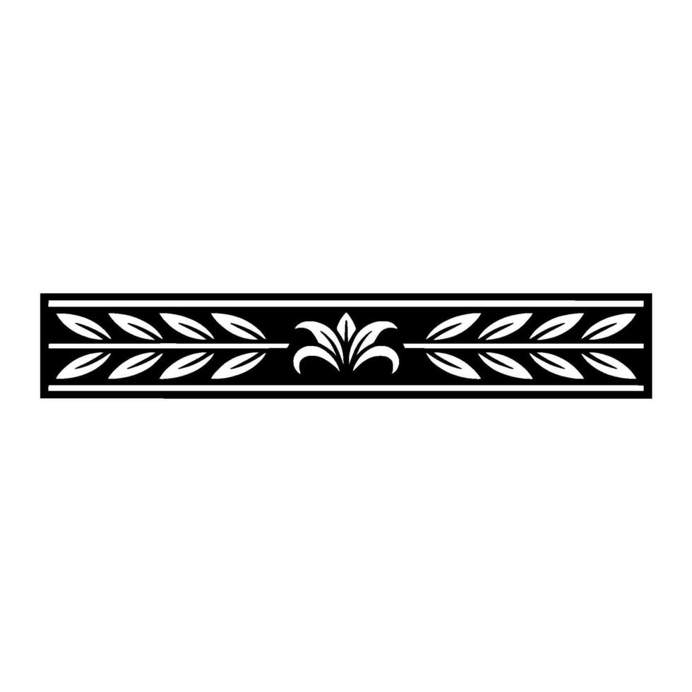 Decorative Black Leaf Motif Border Element on White Background vector