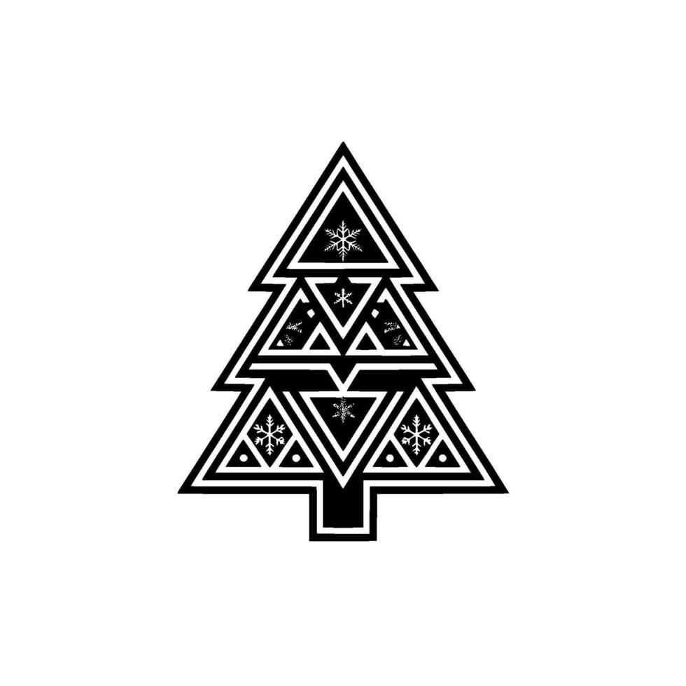 Geometric Christmas Tree , Minimalist Black White vector