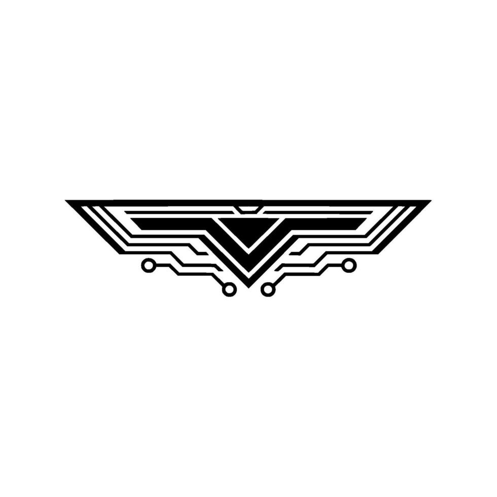 Tech Wing Minimalist Circuit Board , Black White, Abstract vector