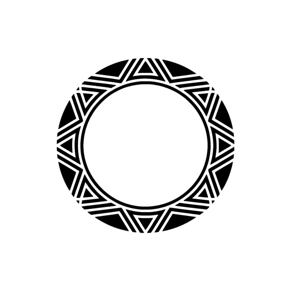 Geometric Circle Frame with Abstract AztecInspired Minimalist Black White vector