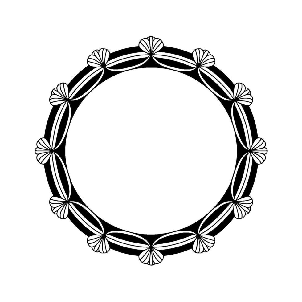 Elegant Floral Circle Frame Black and White Decorative Element vector