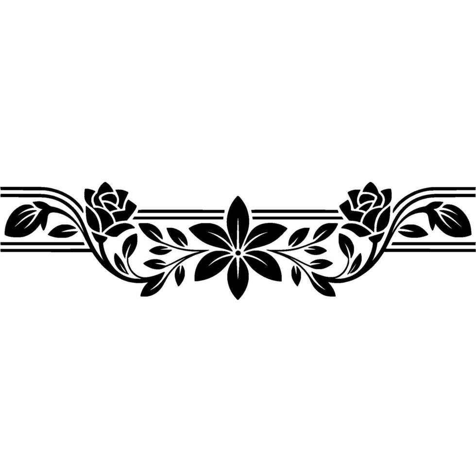 Elegant Floral Border Black Silhouette on White, Decorative Element vector