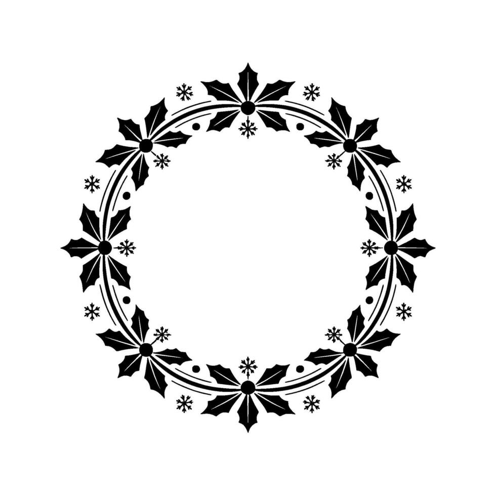 Elegant Christmas Wreath with Holly and Snowflakes on White vector