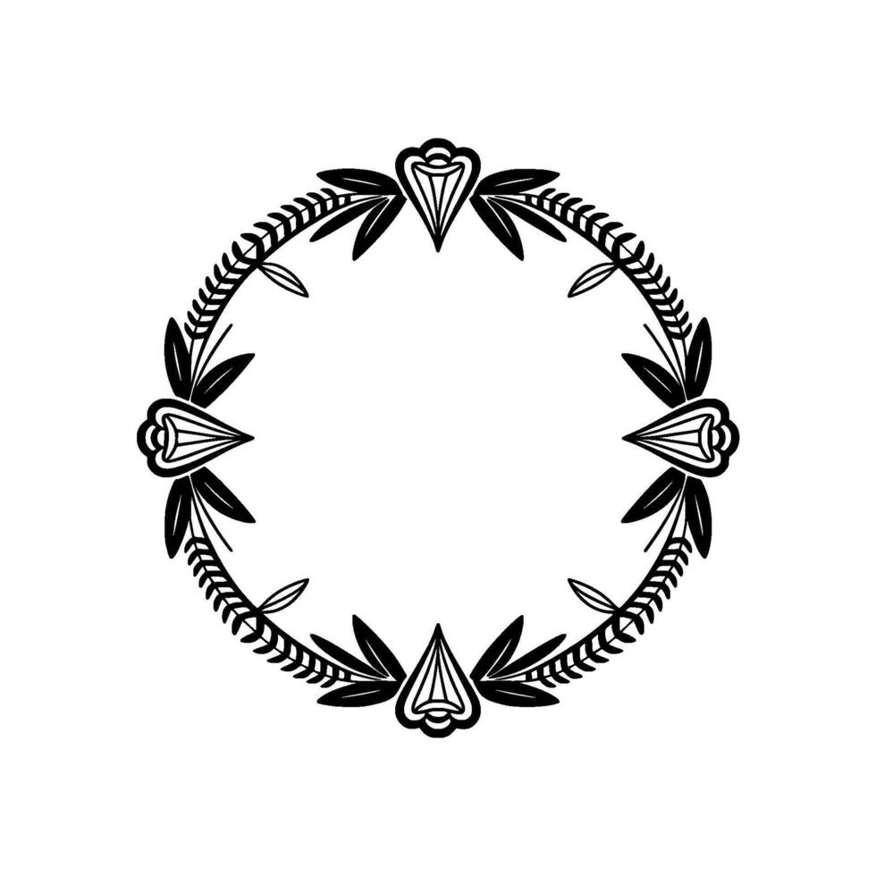 Elegant Botanical Wreath Frame, Minimalist Black and White vector
