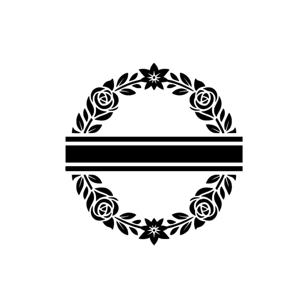 Elegant Black Floral Wreath with Text Space, Minimalist vector