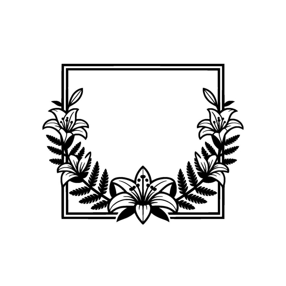 Elegant Floral Square Frame, Black White, Minimalist vector