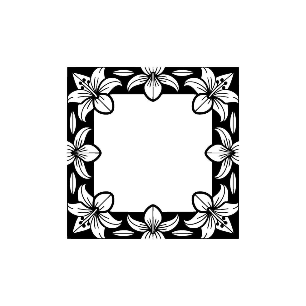 Elegant Lily Floral Frame Illustration, Monochrome vector