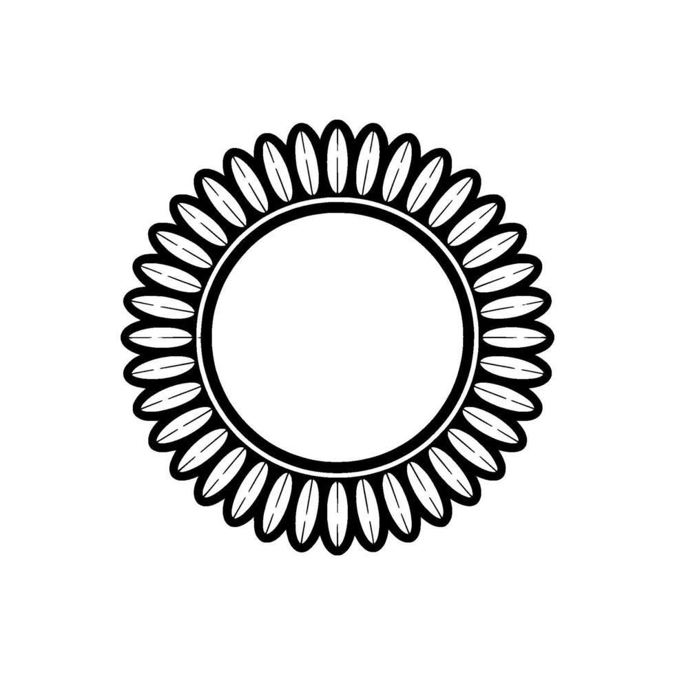 Minimalist Sunflower Circle Frame in Black and White, Clean , for elements vector