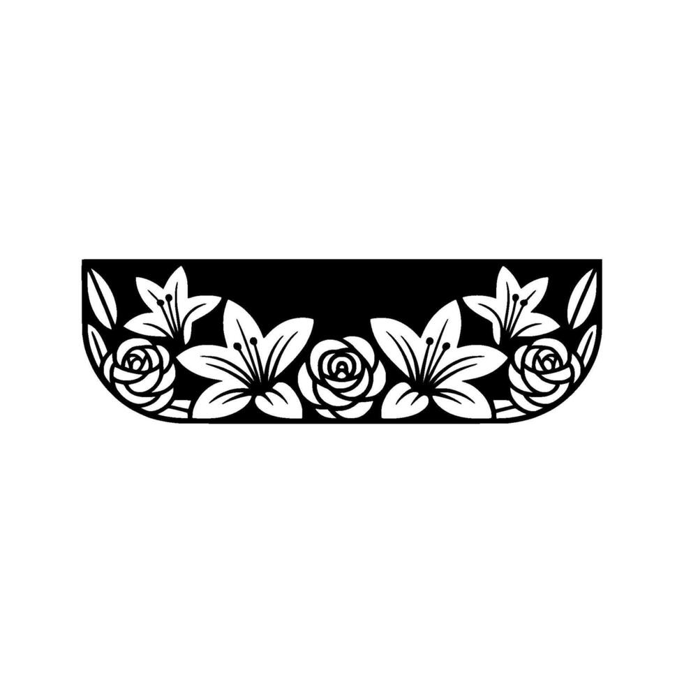 Elegant Floral Silhouette Border, Black White, for Laser Cutting or vector