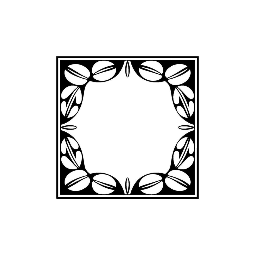 Ornate Black and White Frame, Geometric Floral on a Square vector