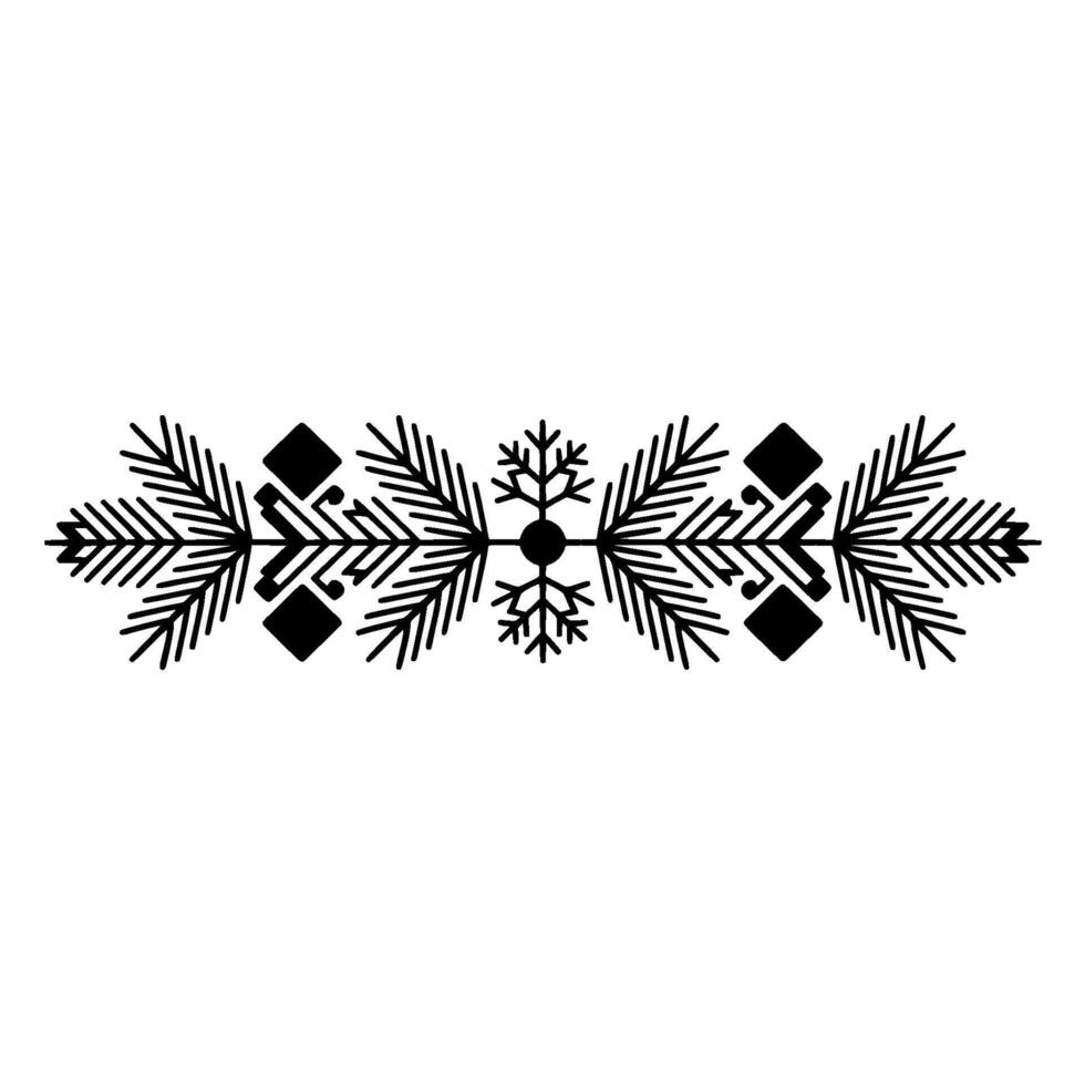 Minimalist Winter Border Fir, Snowflake, Geometric vector