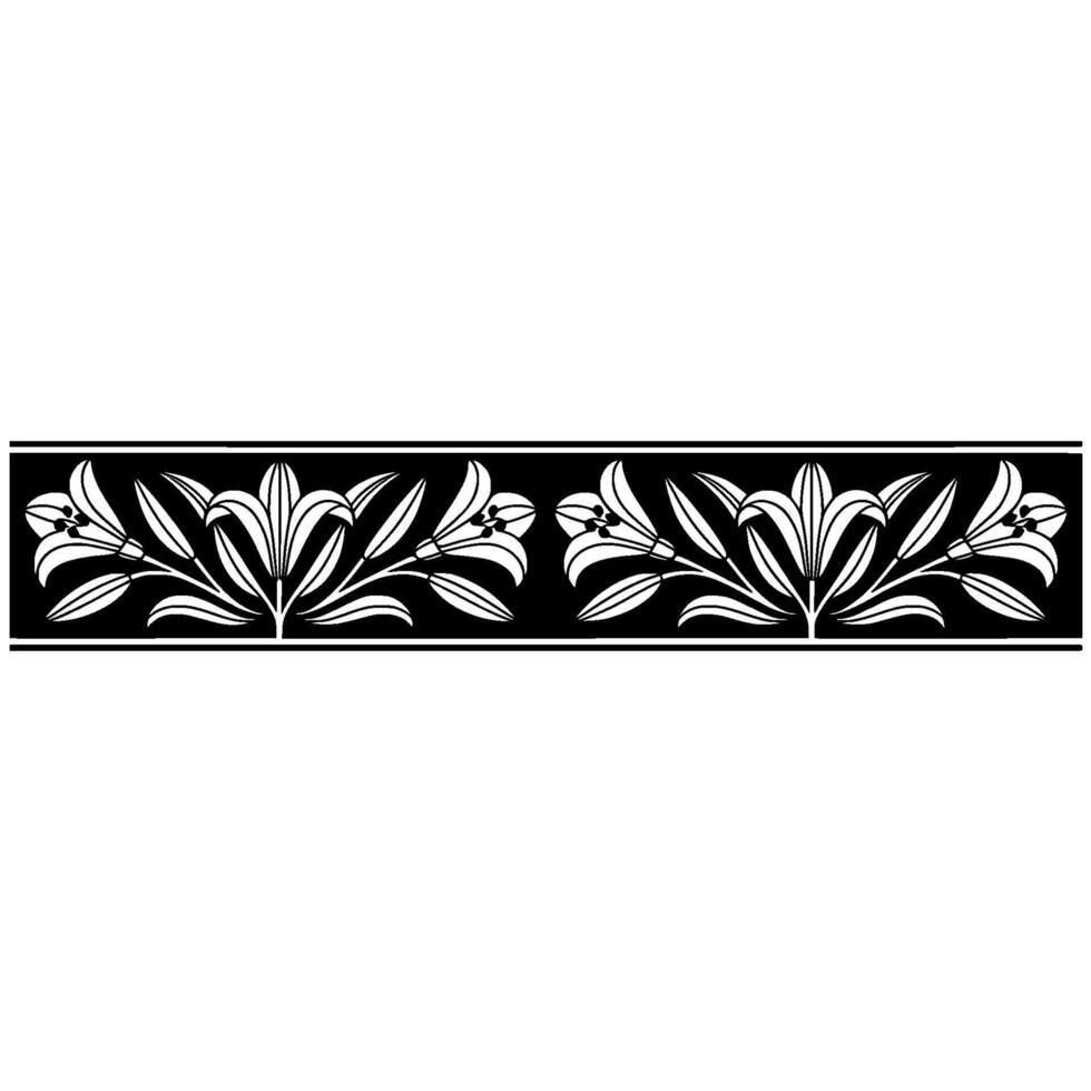 Art Nouveau Lily Border, Black and White, Floral Ornament vector