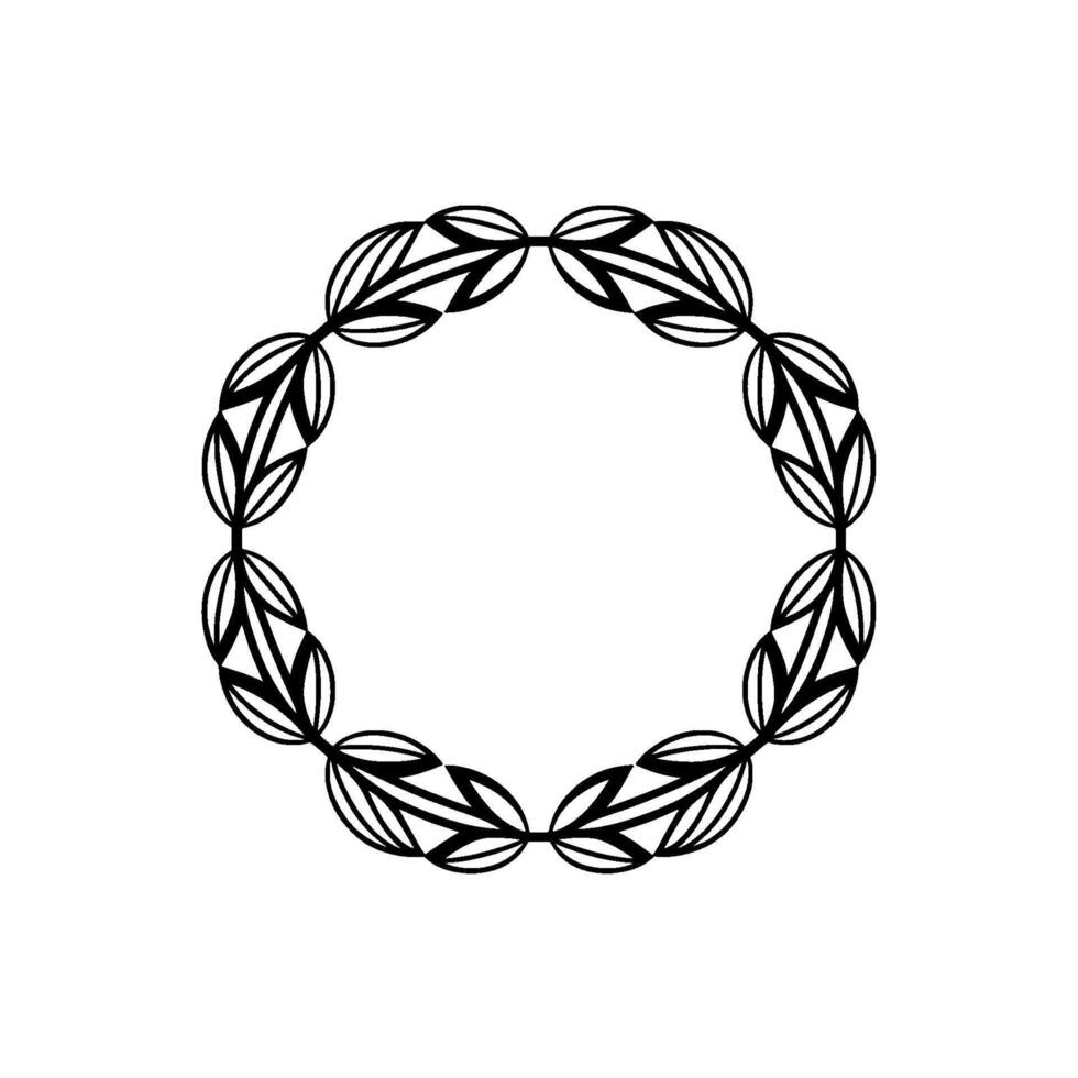 Elegant Black Leaf Circle Frame on Light Gray Background vector