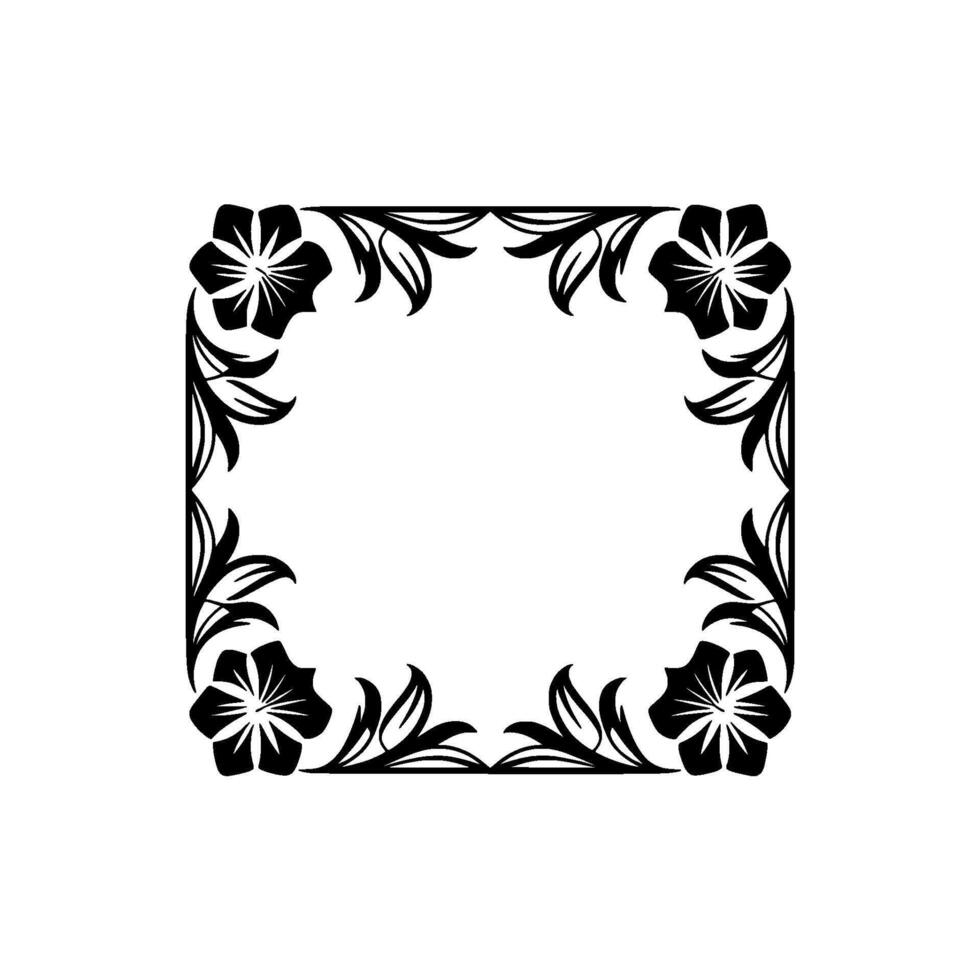 Floral Frame with Initials Elegant Black White vector