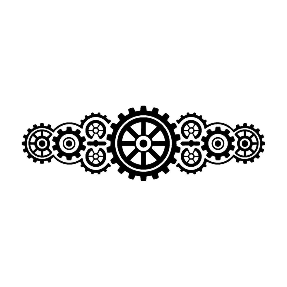 Steampunk Gear Border, Monochrome Illustration, Mechanical Elements vector