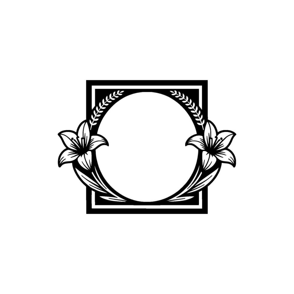 Elegant Floral Frame Lilies and Laurel Wreath, Minimalist vector