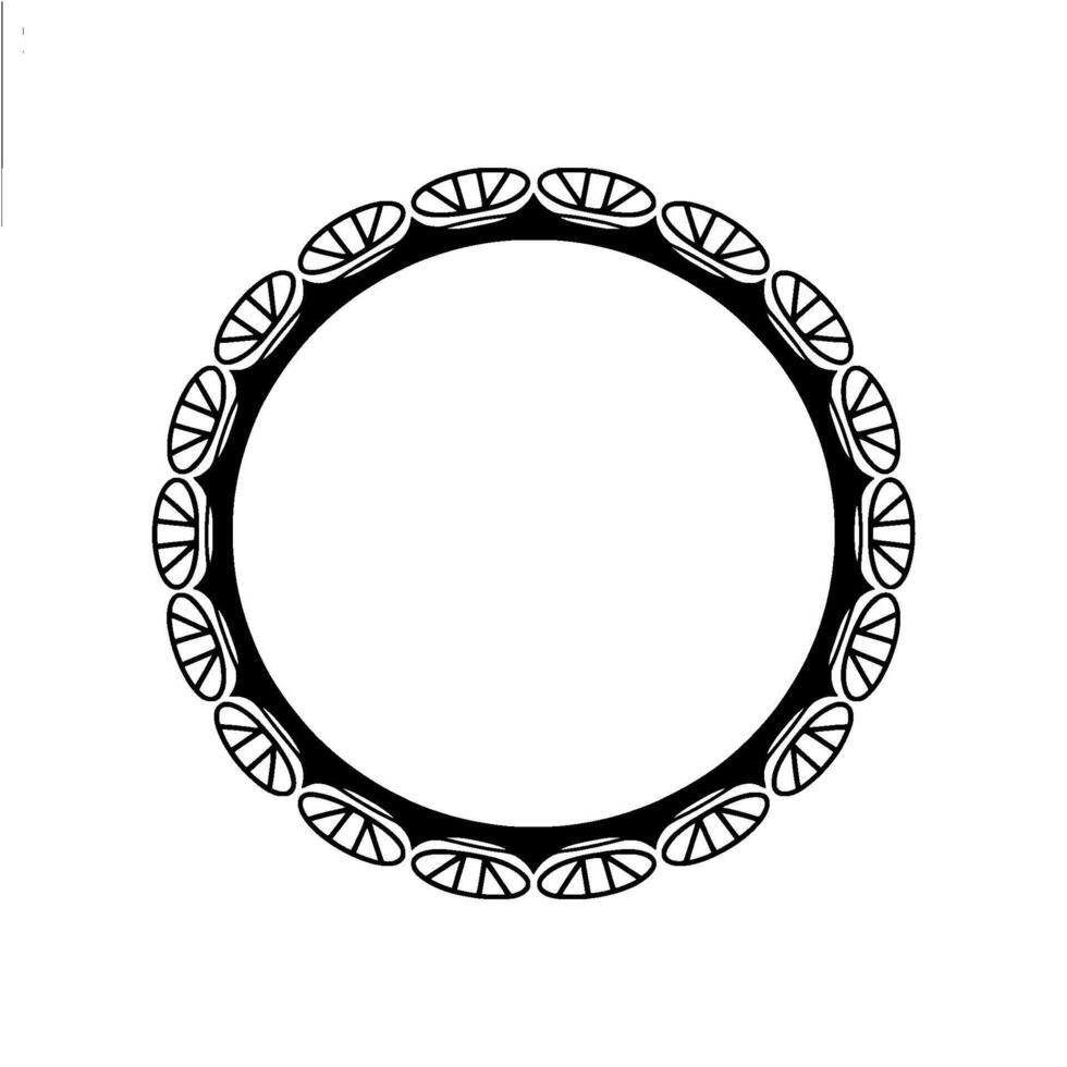 Elegant Circular Frame with Leaf Motif Black and White Illustration vector